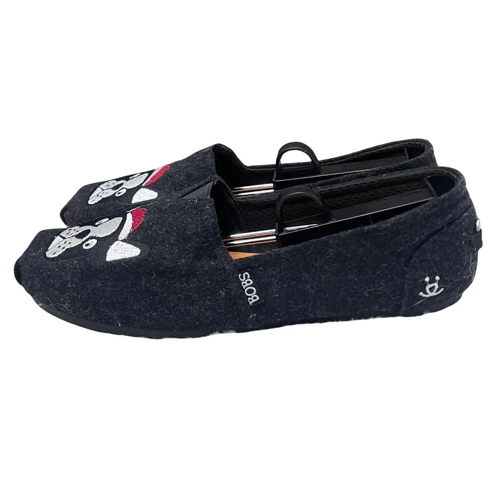 BOBS Skechers Boston Terrier, Black Expressive Design Memory Foam Flat Shoes W10